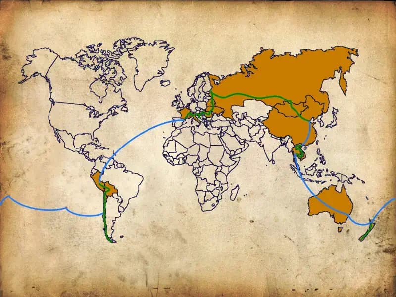 Planisphère des destinations prévues de mon tour du monde